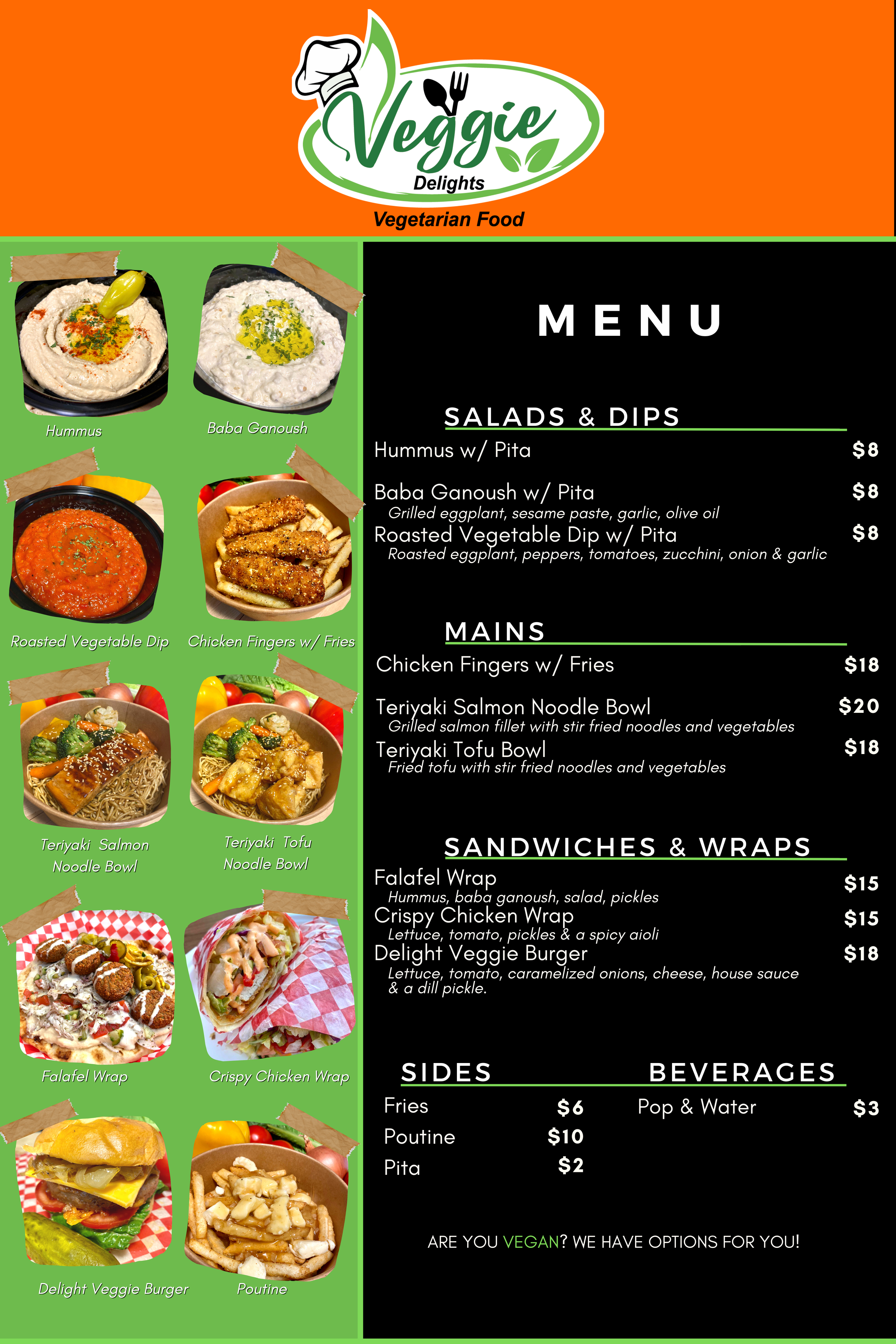 VeggieDelights menu board design